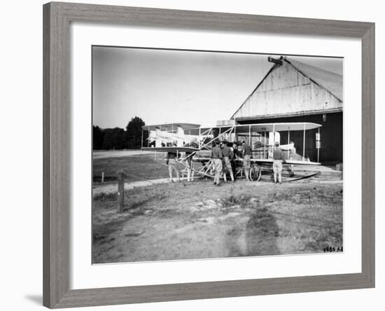 Aviation Pioneer Orville Wright Taking Off for 2nd Army Test in Wright Flyer-null-Framed Premium Photographic Print