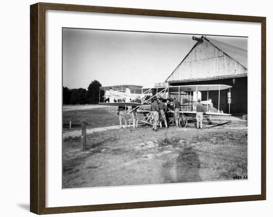 Aviation Pioneer Orville Wright Taking Off for 2nd Army Test in Wright Flyer-null-Framed Premium Photographic Print