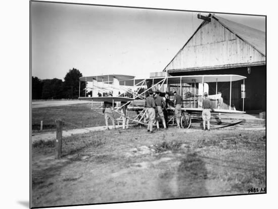 Aviation Pioneer Orville Wright Taking Off for 2nd Army Test in Wright Flyer-null-Mounted Premium Photographic Print