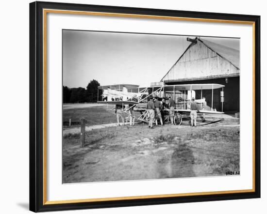 Aviation Pioneer Orville Wright Taking Off for 2nd Army Test in Wright Flyer-null-Framed Premium Photographic Print