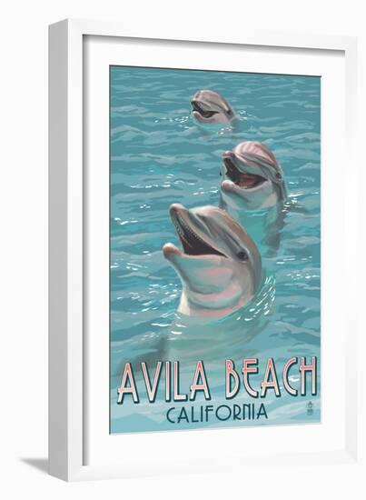 Avila Beach, CA - Dolphins-Lantern Press-Framed Premium Giclee Print