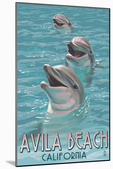 Avila Beach, CA - Dolphins-Lantern Press-Mounted Art Print