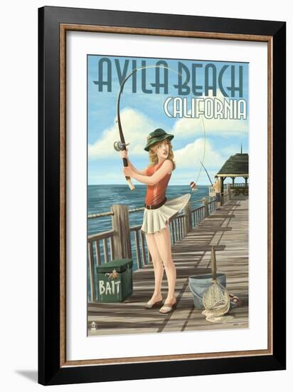Avila Beach, California - Fishing Pinup Girl-Lantern Press-Framed Premium Giclee Print