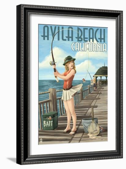 Avila Beach, California - Fishing Pinup Girl-Lantern Press-Framed Art Print