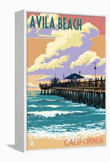 Avila Beach, California - Pier Sunset-Lantern Press-Framed Stretched Canvas