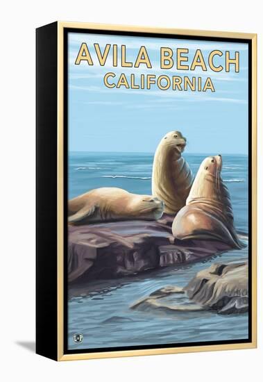 Avila Beach, California - Sea Lions-Lantern Press-Framed Stretched Canvas