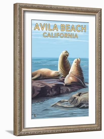 Avila Beach, California - Sea Lions-Lantern Press-Framed Art Print