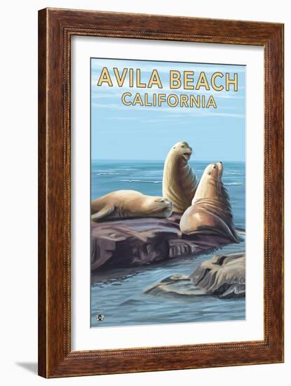 Avila Beach, California - Sea Lions-Lantern Press-Framed Art Print