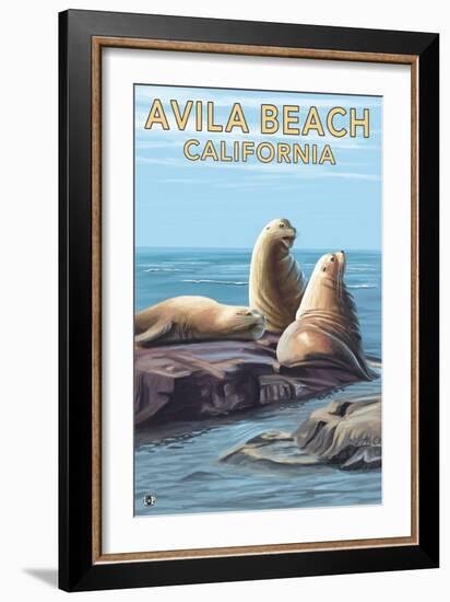 Avila Beach, California - Sea Lions-Lantern Press-Framed Art Print