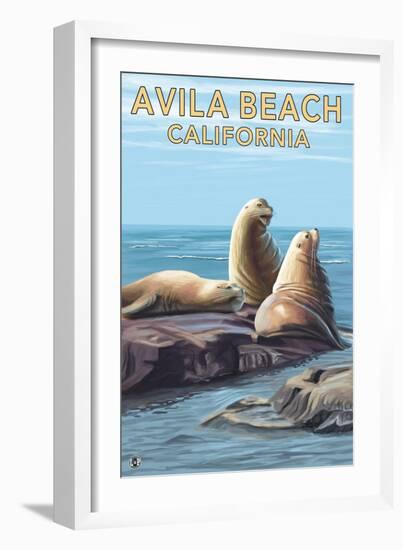 Avila Beach, California - Sea Lions-Lantern Press-Framed Art Print