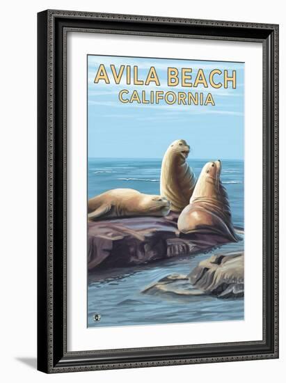 Avila Beach, California - Sea Lions-Lantern Press-Framed Art Print