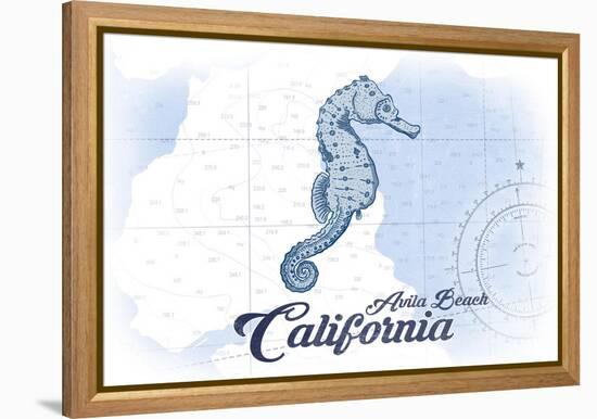 Avila Beach, California - Seahorse - Blue - Coastal Icon-Lantern Press-Framed Stretched Canvas