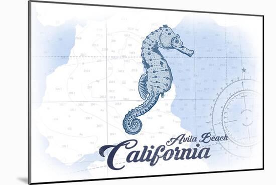 Avila Beach, California - Seahorse - Blue - Coastal Icon-Lantern Press-Mounted Art Print