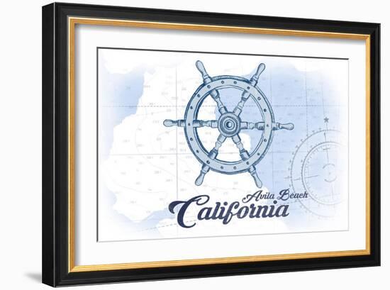 Avila Beach, California - Ship Wheel - Blue - Coastal Icon-Lantern Press-Framed Art Print