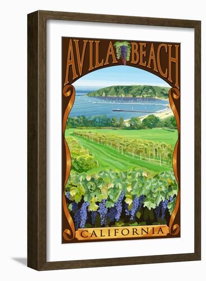 Avila Beach, California - Vineyard and Ocean Scene-Lantern Press-Framed Art Print