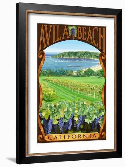 Avila Beach, California - Vineyard and Ocean Scene-Lantern Press-Framed Art Print