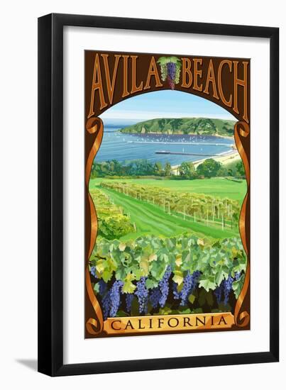 Avila Beach, California - Vineyard and Ocean Scene-Lantern Press-Framed Art Print