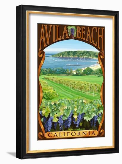 Avila Beach, California - Vineyard and Ocean Scene-Lantern Press-Framed Art Print