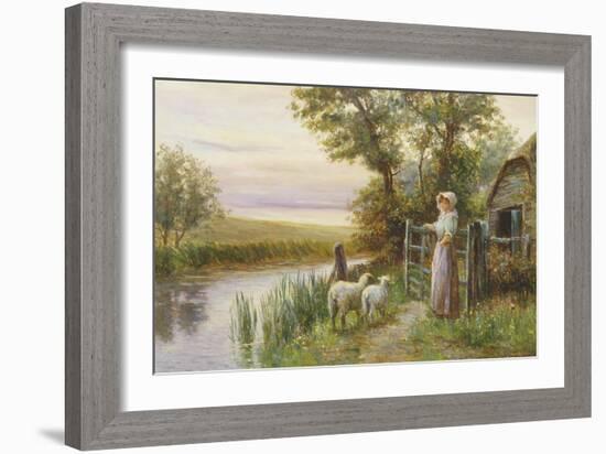 Awaiting the Return of the Sheep in the Sunset-Ernest Walbourn-Framed Giclee Print