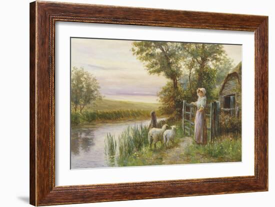 Awaiting the Return of the Sheep in the Sunset-Ernest Walbourn-Framed Giclee Print