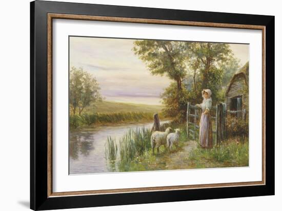 Awaiting the Return of the Sheep in the Sunset-Ernest Walbourn-Framed Giclee Print