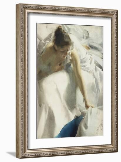 Awakening, Boulevard Clichy, Paris - Young Girl in Negligee, 1892 (Watercolour)-Anders Leonard Zorn-Framed Giclee Print