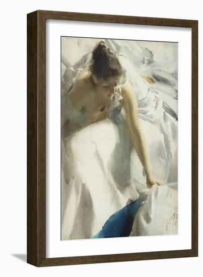 Awakening, Boulevard Clichy, Paris - Young Girl in Negligee, 1892 (Watercolour)-Anders Leonard Zorn-Framed Giclee Print