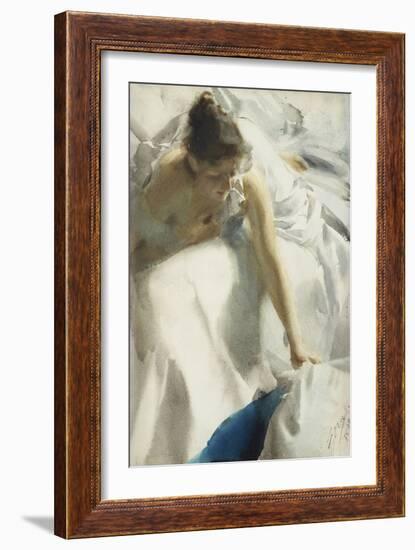 Awakening, Boulevard Clichy, Paris - Young Girl in Negligee, 1892 (Watercolour)-Anders Leonard Zorn-Framed Giclee Print