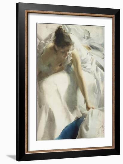 Awakening, Boulevard Clichy, Paris - Young Girl in Negligee, 1892 (Watercolour)-Anders Leonard Zorn-Framed Giclee Print