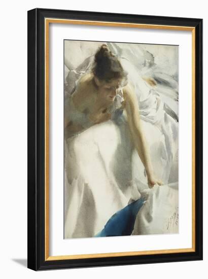 Awakening, Boulevard Clichy, Paris - Young Girl in Negligee, 1892 (Watercolour)-Anders Leonard Zorn-Framed Giclee Print