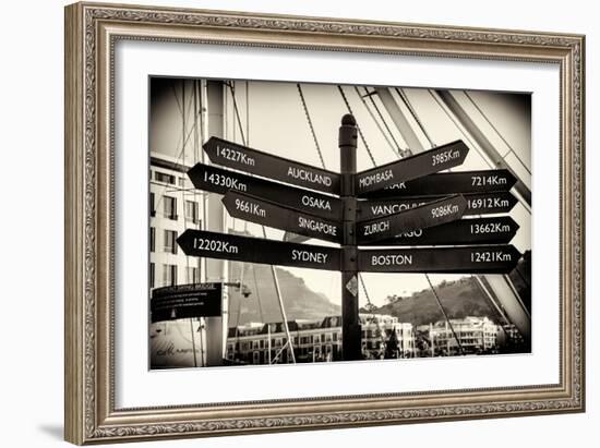 Awesome South Africa Collection B&W - Direction Sign Cape Town-Philippe Hugonnard-Framed Photographic Print