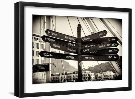 Awesome South Africa Collection B&W - Direction Sign Cape Town-Philippe Hugonnard-Framed Photographic Print