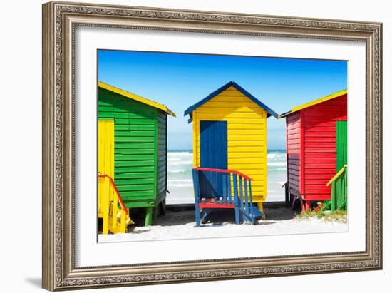 Awesome South Africa Collection - Colorful Beach Huts - Green & Yellow & Red-Philippe Hugonnard-Framed Photographic Print