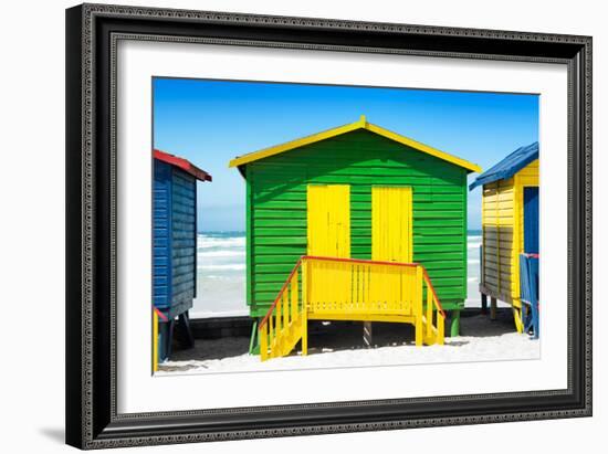 Awesome South Africa Collection - Colorful Beach Huts - Green & Yellow-Philippe Hugonnard-Framed Photographic Print