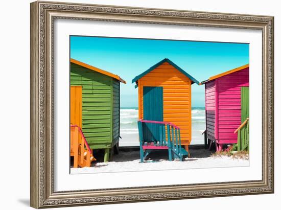 Awesome South Africa Collection - Colorful Beach Huts - Lime & Orange & Deep Pink-Philippe Hugonnard-Framed Photographic Print