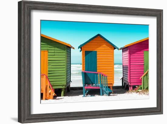Awesome South Africa Collection - Colorful Beach Huts - Lime & Orange & Deep Pink-Philippe Hugonnard-Framed Photographic Print