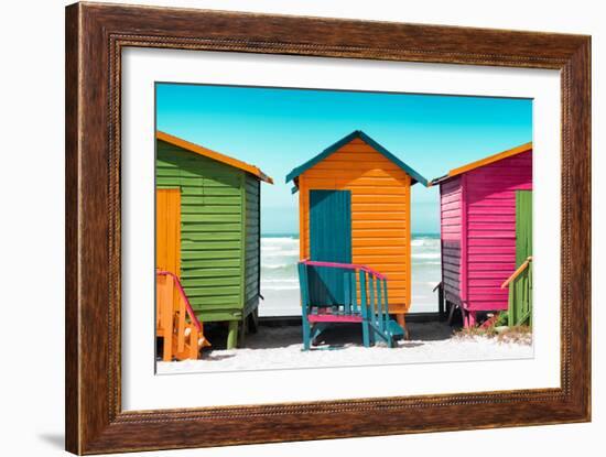 Awesome South Africa Collection - Colorful Beach Huts - Lime & Orange & Deep Pink-Philippe Hugonnard-Framed Photographic Print