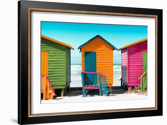 Awesome South Africa Collection - Colorful Beach Huts - Lime & Orange & Deep Pink-Philippe Hugonnard-Framed Photographic Print