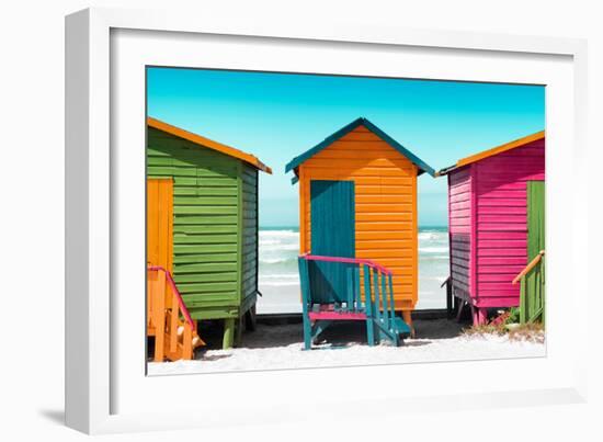 Awesome South Africa Collection - Colorful Beach Huts - Lime & Orange & Deep Pink-Philippe Hugonnard-Framed Photographic Print