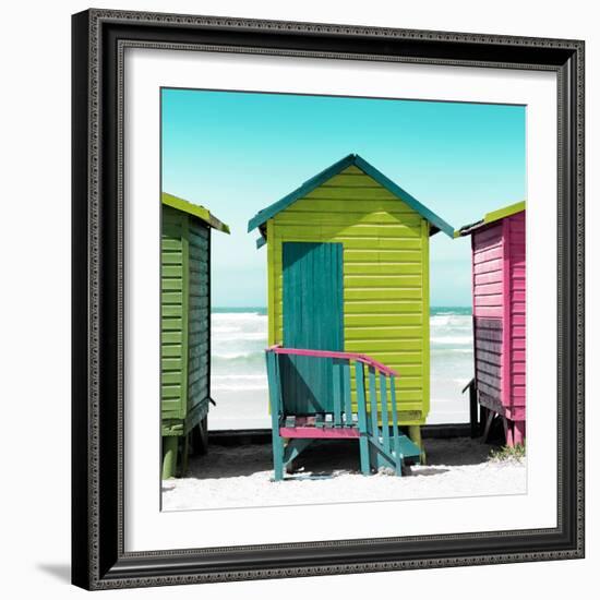 Awesome South Africa Collection Square - Colorful Beach Hut Cape Town - Lime & Greensea-Philippe Hugonnard-Framed Photographic Print