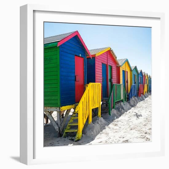 Awesome South Africa Collection Square - Colorful Beach Huts at Muizenberg - Cape Town-Philippe Hugonnard-Framed Photographic Print