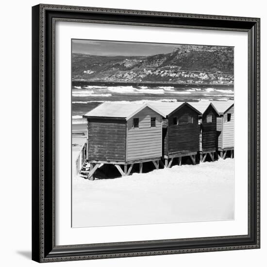 Awesome South Africa Collection Square - Colorful Beach Huts - Cape Town II B&W-Philippe Hugonnard-Framed Photographic Print