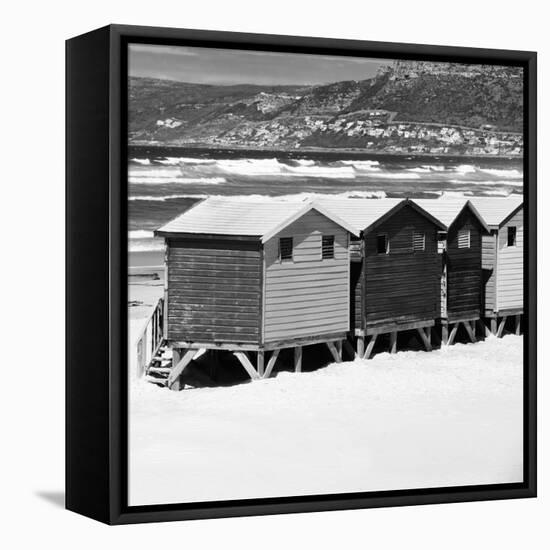 Awesome South Africa Collection Square - Colorful Beach Huts - Cape Town II B&W-Philippe Hugonnard-Framed Premier Image Canvas