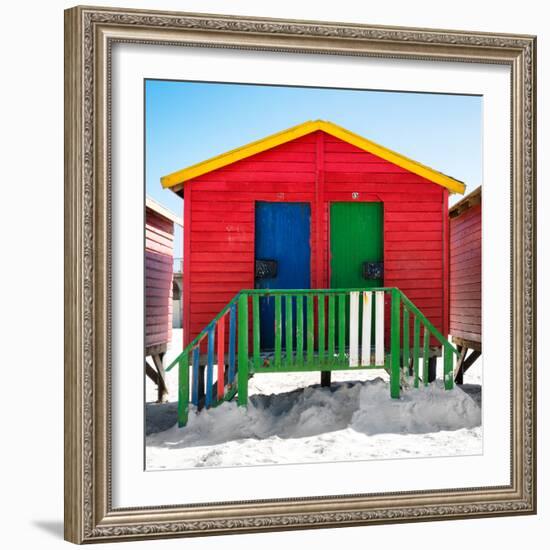 Awesome South Africa Collection Square - Colorful Beach Huts "Twelve & Thirteen" Red-Philippe Hugonnard-Framed Photographic Print