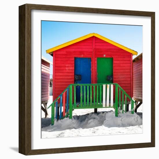 Awesome South Africa Collection Square - Colorful Beach Huts "Twelve & Thirteen" Red-Philippe Hugonnard-Framed Photographic Print