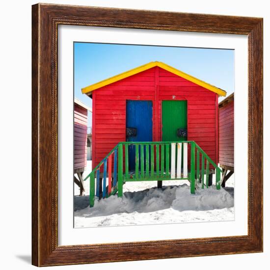 Awesome South Africa Collection Square - Colorful Beach Huts "Twelve & Thirteen" Red-Philippe Hugonnard-Framed Photographic Print