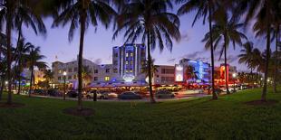 Panorama of the Art Deco Hotels at Ocean Drive, Dusk, Miami South Beach, Art Deco District, Florida-Axel Schmies-Photographic Print