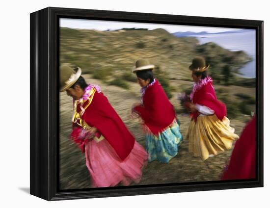 Aymara Women Dance and Spin in Festival of San Andres Celebration, Isla Del Sol, Bolivia-Andrew Watson-Framed Premier Image Canvas