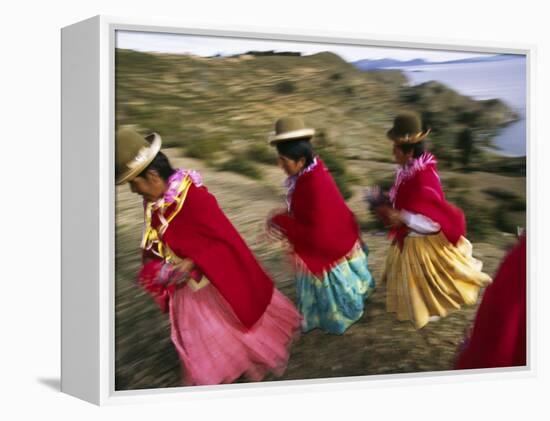 Aymara Women Dance and Spin in Festival of San Andres Celebration, Isla Del Sol, Bolivia-Andrew Watson-Framed Premier Image Canvas