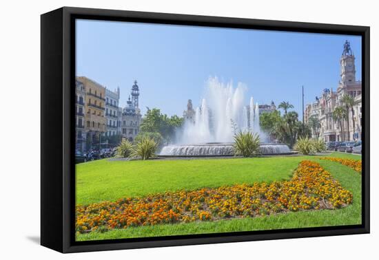 Ayuntamiento Square and townhall, Valencia, Comunidad Autonoma de Valencia, Spain-Marco Simoni-Framed Premier Image Canvas
